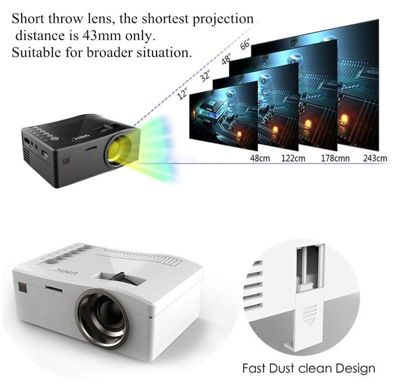 HD 1080P Multimedia Projector & Home Theater Cinema & Remote - AV, TV, VGA, HDMI, USB, SD, WTC