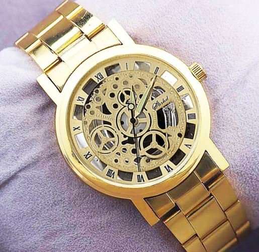 Business Men's Stainless Steel Skeleton Wrist Watch in Gold - Complimentary Gift Box