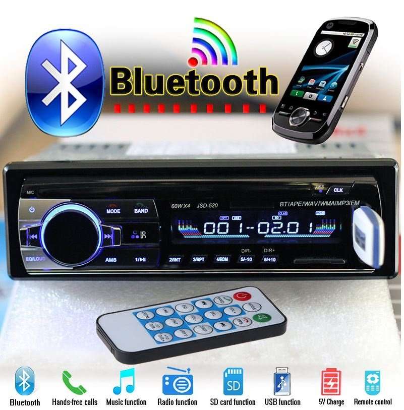 LED Bluetooth MP3 Car Radio & Remote - Supports USB, SD Card, Hands-free Calls, AUX, 5V Charging...