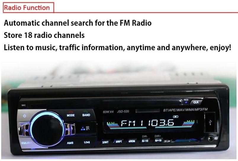 LED Bluetooth MP3 Car Radio & Remote - Supports USB, SD Card, Hands-free Calls, AUX, 5V Charging...