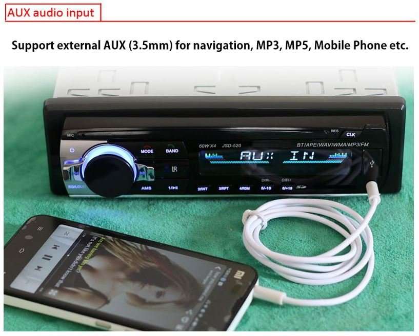 LED Bluetooth MP3 Car Radio & Remote - Supports USB, SD Card, Hands-free Calls, AUX, 5V Charging...