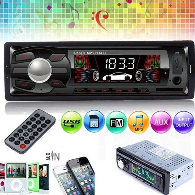 LED MP3 Car Radio & Remote - Supports USB, SD Card, AUX, 5V Charging, 4 x Speakers etc.