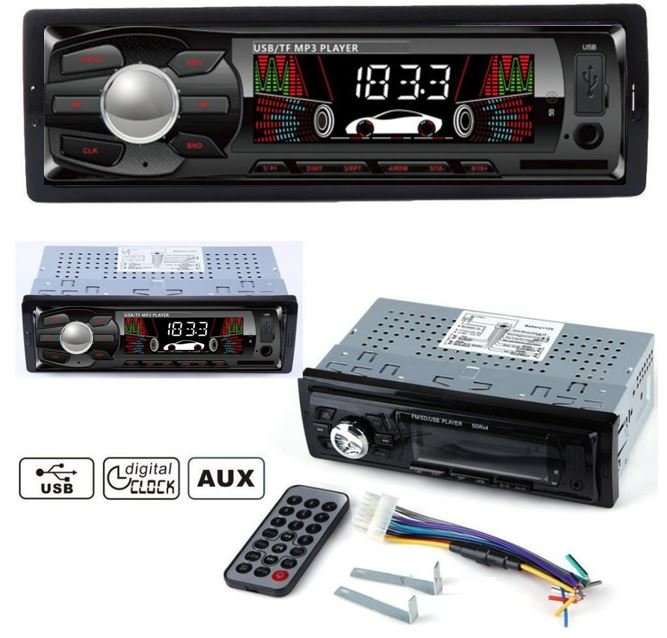 LED MP3 Car Radio & Remote - Supports USB, SD Card, AUX, 5V Charging, 4 x Speakers etc.