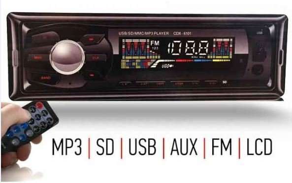 LED MP3 Car Radio & Remote - Supports USB, SD Card, AUX, 5V Charging, 4 x Speakers etc.