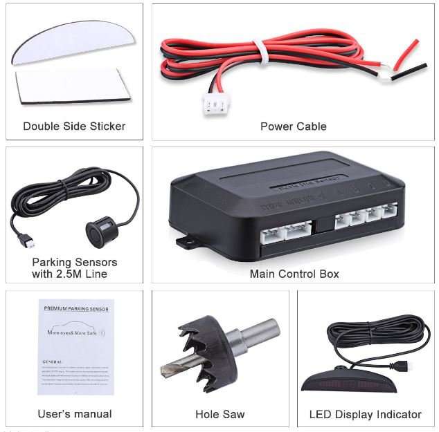 Parking Sensor Kit With Alarm, Control Box, LED Display Indicator & 4 LED Parking Sensors