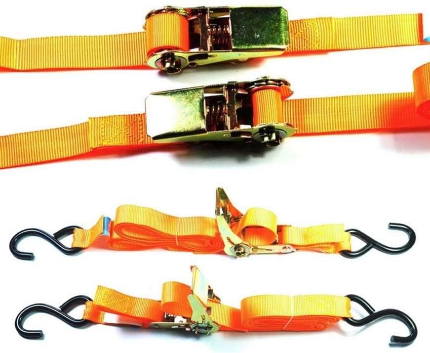 Dual Pack 5M Each Water Resistant Ratchet Tie Down Set With Quick Release pawls & S Shape Hooks