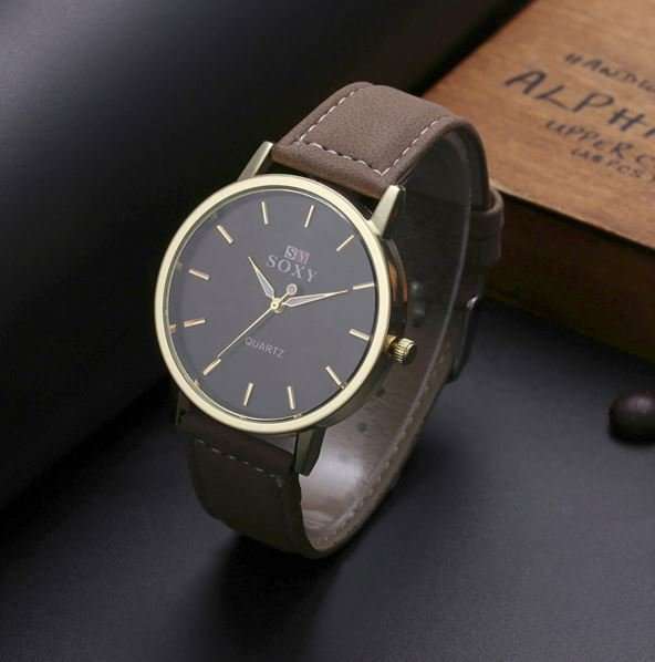 Elegant Business Rosegold & Black Men's SOXY Brand Leather Wrist Watch