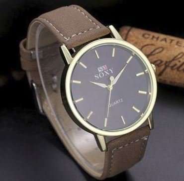 Elegant Business Rosegold & Black Men's SOXY Brand Leather Wrist Watch