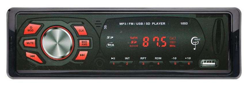LED MP3 Car Radio & Remote - Supports USB, SD Card, AUX, 5V Charging, 4 x Speakers etc.