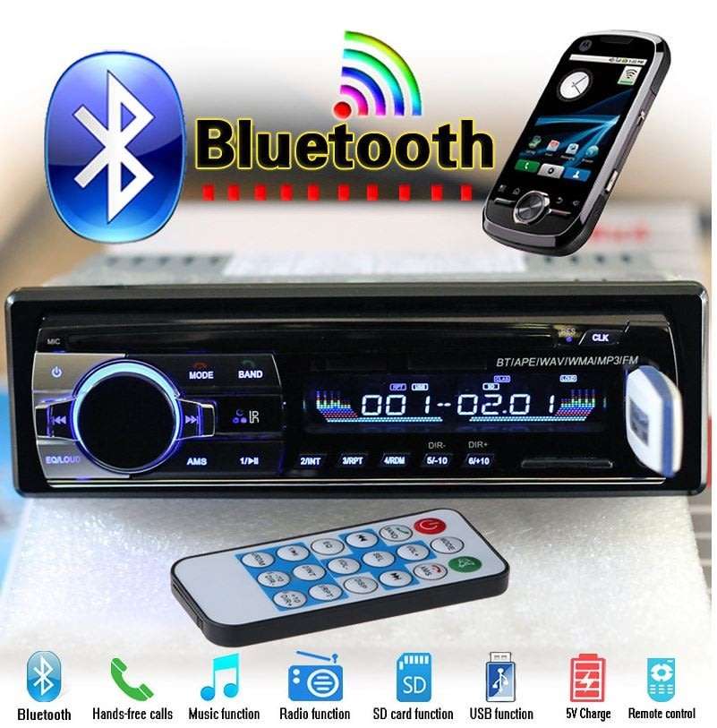 LED Bluetooth MP3 Car Radio & Remote - Supports USB, SD Card, Hands-free Calls, AUX, 5V Charging...