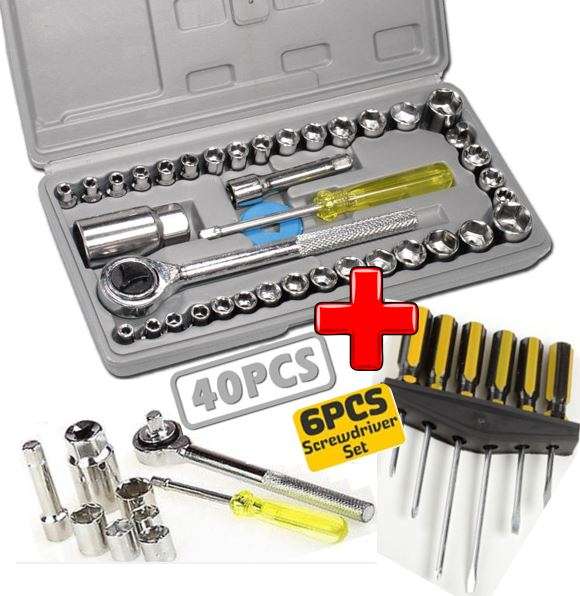 COMBO DEAL - 40 Piece Combination Socket Wrench Set PLUS 6 Piece Screwdriver Set