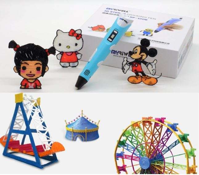 3D Adjustable Modeling & Printing Pen with LCD Screen PLUS 3 Different Colours of Printing Filament