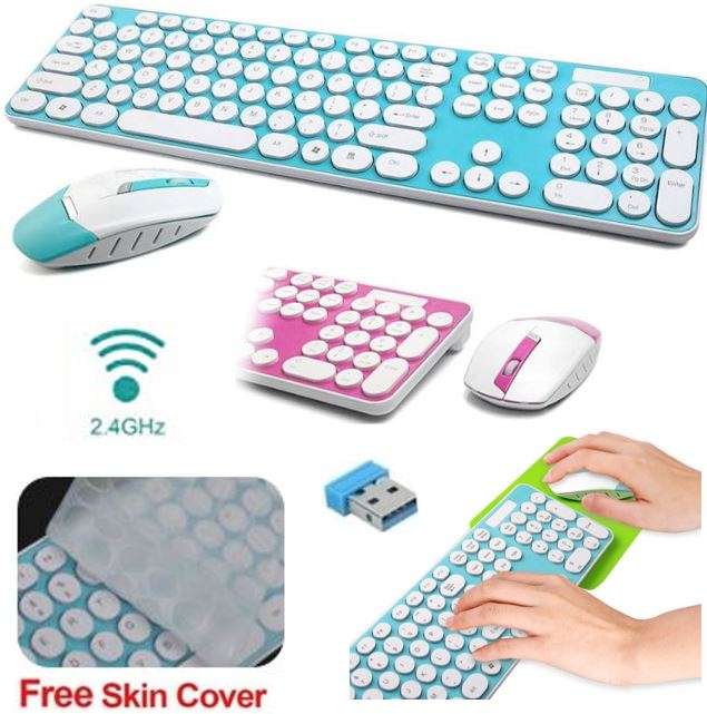 Super Slim 2.4 Ghz Wireless Keyboard, Mouse, Silicone Protective Skin & USB Receiver Combo