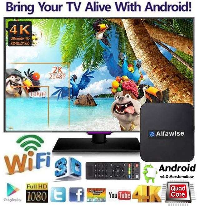 Alfawise A95X R1 Quad Core, Ultra HD 4K, WI-FI, Android 6 TV Box With Remote