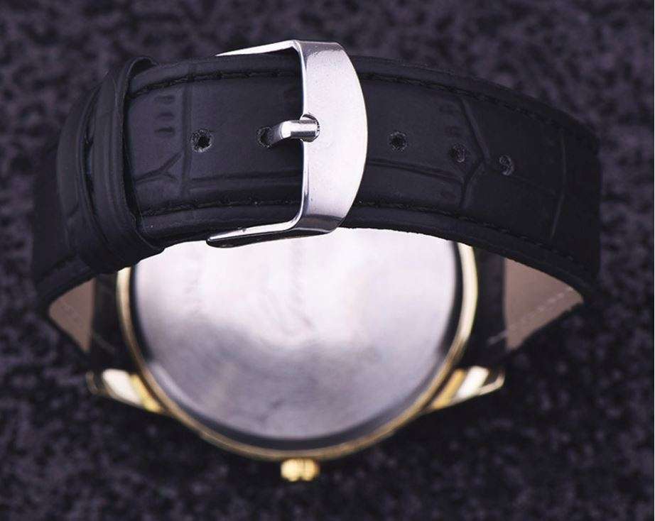 Trendy & Stylish Men's Leather Skeleton Wrist Watch in Gold & Black