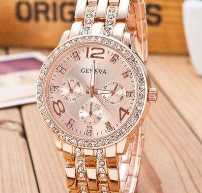 Elegant Ladies Geneva Crystal Quartz Chronograph Wrist Watch in Rosegold, Gold or Silver