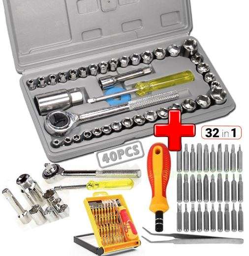COMBO DEAL - 40 Piece Combination Socket Wrench Set PLUS 32 Piece Precision Screwdriver & Bits Set