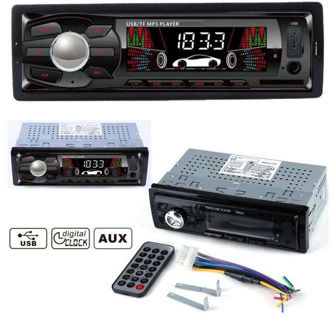 LED Car Radio & Remote - MP 3, FM Stereo, Supports USB, SD Card, AUX, 5V Charging, etc.
