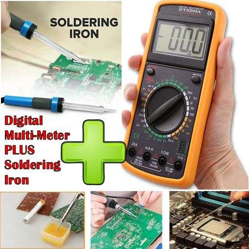 COMBO DEAL - 60W Soldering Iron AC 220V PLUS Digital Multi-Meter AC DC Voltage