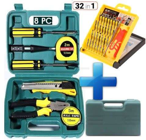 8 Piece Combination Tool Set PLUS 32 Piece Precision Screwdriver & Bit Set - Quality Carbon Tools