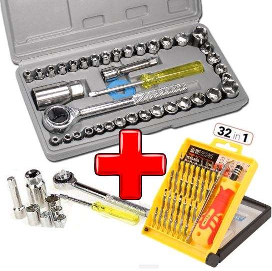COMBO DEAL - 40 Piece Combination Socket Wrench Set PLUS 32 Piece Precision Screwdriver & Bits Set