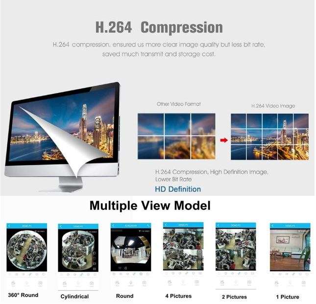 960P HD 3D Panoramic VR Camera, 360 Degree Multi Angle View, Two Way Talk, Motion Detection etc.