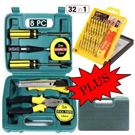8 Piece Combination Tool Set PLUS 32 Piece Precision Screwdriver & Bit Set - Quality Carbon Tools