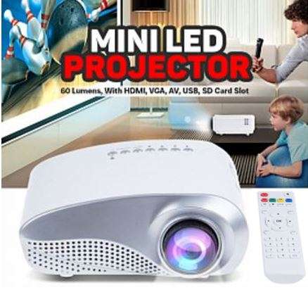 HD 1080P LED Multimedia Projector & Home Theater Cinema & Remote - AV, TV, VGA, HDMI, USB, SD, WTC