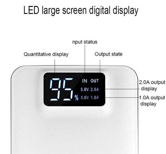20 000mAh 3 USB Power Bank for Charging of Electronic Devices, LED Digital Screen & Flashlight