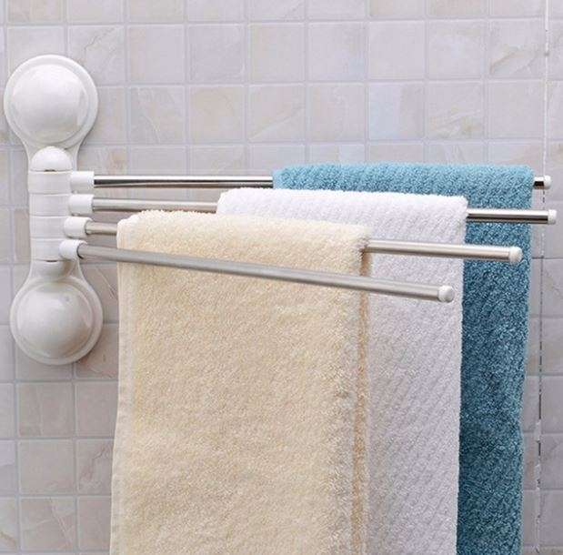 Practical Metal Towel Rack Hanger With 4 Rotatable Bars - Easy to Install, No Nails or Drilling