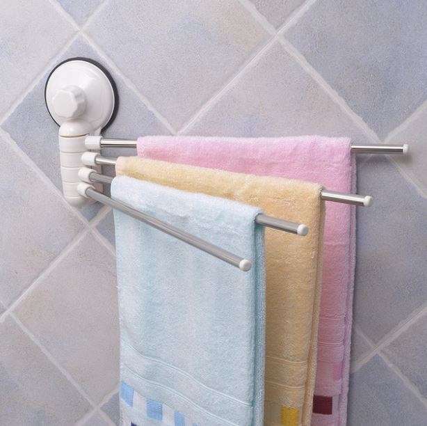 Practical Metal Towel Rack Hanger With 4 Rotatable Bars - Easy to Install, No Nails or Drilling
