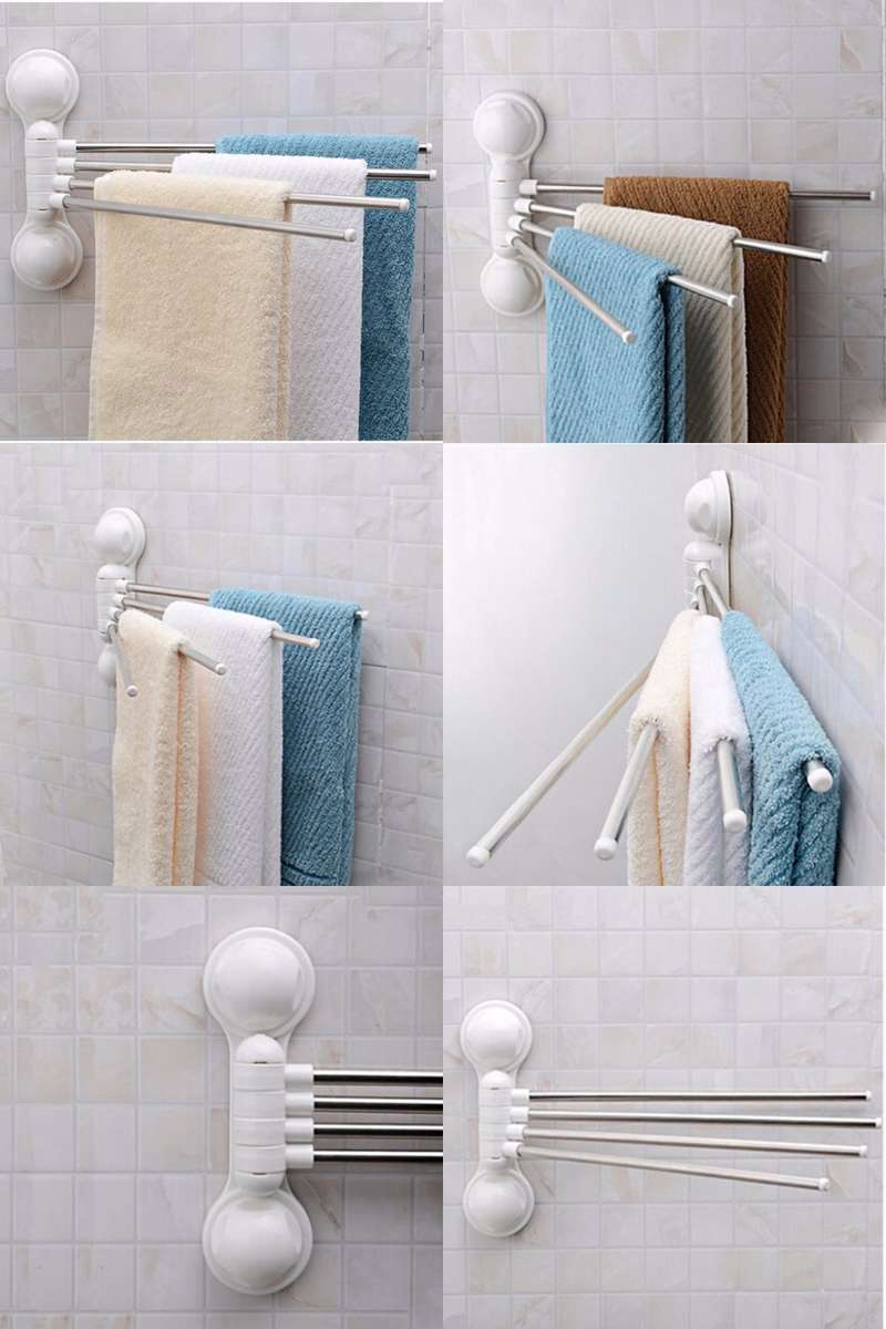 Practical Metal Towel Rack Hanger With 4 Rotatable Bars - Easy to Install, No Nails or Drilling
