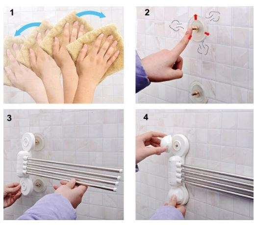 Practical Metal Towel Rack Hanger With 4 Rotatable Bars - Easy to Install, No Nails or Drilling