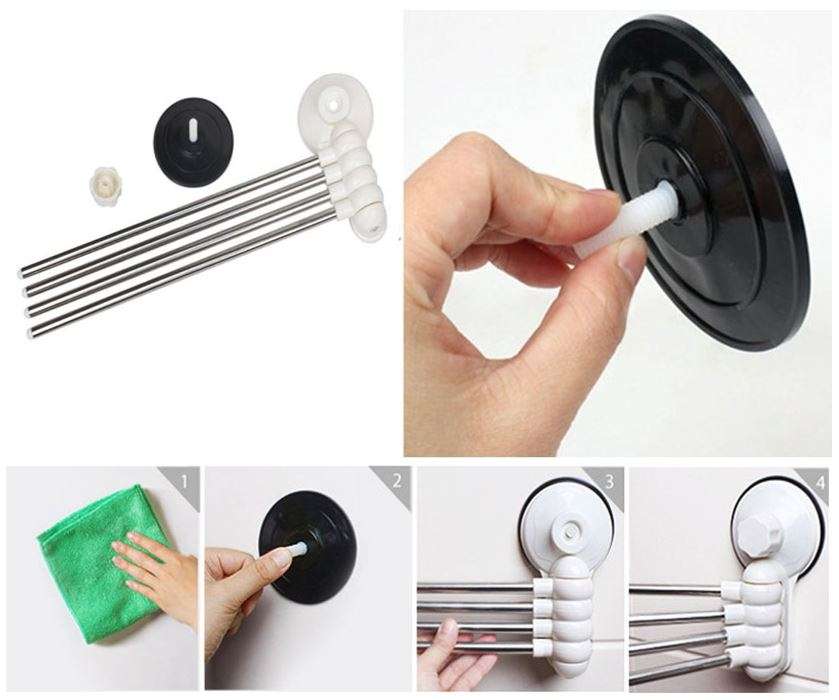 Practical Metal Towel Rack Hanger With 4 Rotatable Bars - Easy to Install, No Nails or Drilling