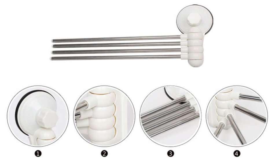 Practical Metal Towel Rack Hanger With 4 Rotatable Bars - Easy to Install, No Nails or Drilling