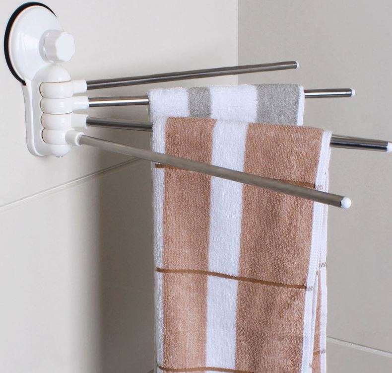Practical Metal Towel Rack Hanger With 4 Rotatable Bars - Easy to Install, No Nails or Drilling
