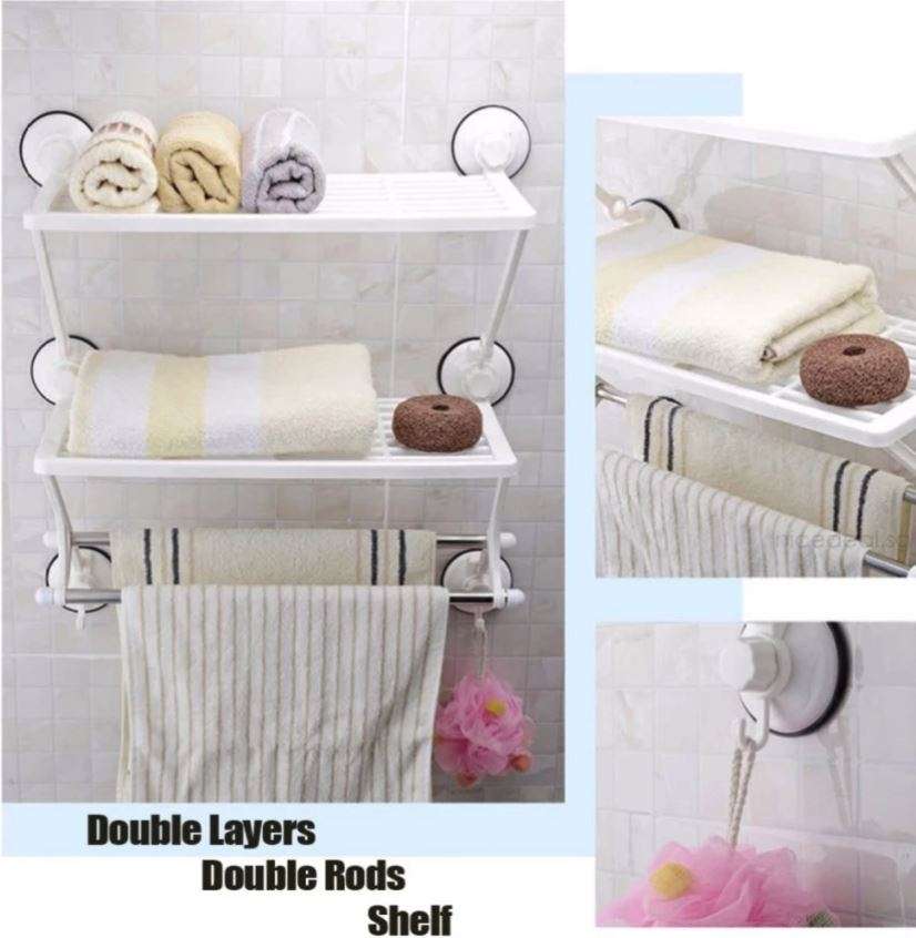 Reusable Super Suction Dual Shelf Rack - Durable & Stable, No Drilling & No Nails