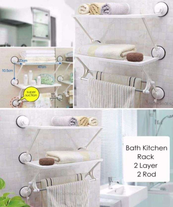 Reusable Super Suction Dual Shelf Rack - Durable & Stable, No Drilling & No Nails