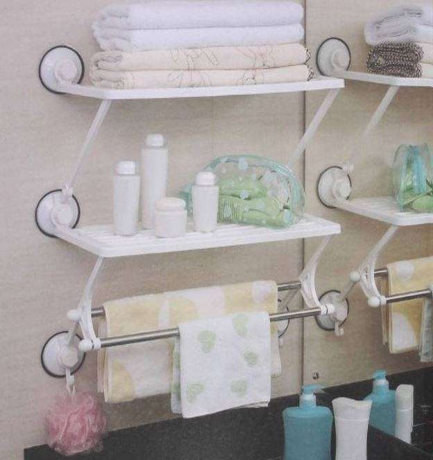 Reusable Super Suction Dual Shelf Rack - Durable & Stable, No Drilling & No Nails