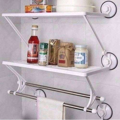 Reusable Super Suction Dual Shelf Rack - Durable & Stable, No Drilling & No Nails