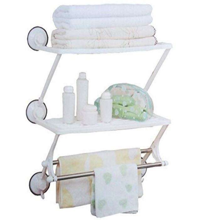 Reusable Super Suction Dual Shelf Rack - Durable & Stable, No Drilling & No Nails