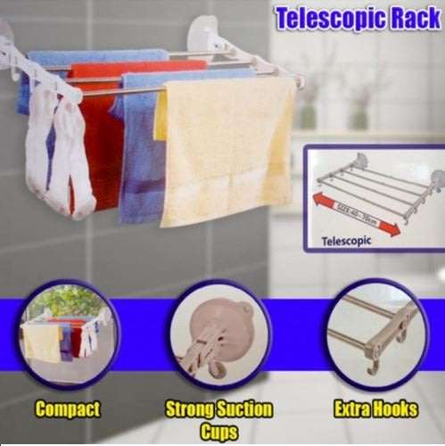 Adjustable & Expandable Wall Mounted Telescopic Towel Rack With Suction Cup - No Drilling, No Nails