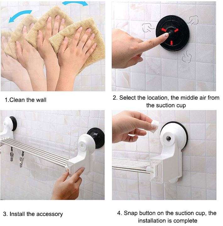 Adjustable & Expandable Wall Mounted Telescopic Towel Rack With Suction Cup - No Drilling, No Nails