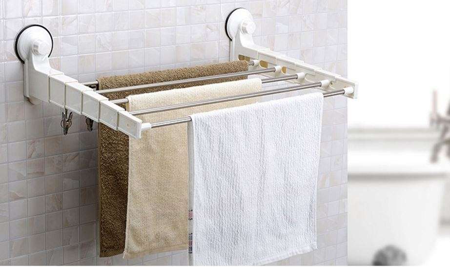 Adjustable & Expandable Wall Mounted Telescopic Towel Rack With Suction Cup - No Drilling, No Nails