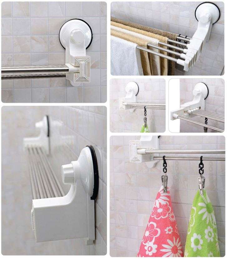 Adjustable & Expandable Wall Mounted Telescopic Towel Rack With Suction Cup - No Drilling, No Nails