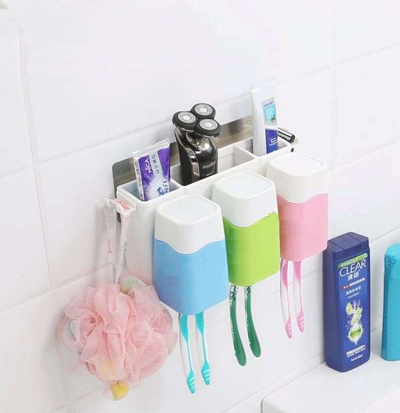 Simple & Stylish Toothbrush Combination Holder - No Drilling & No Nails