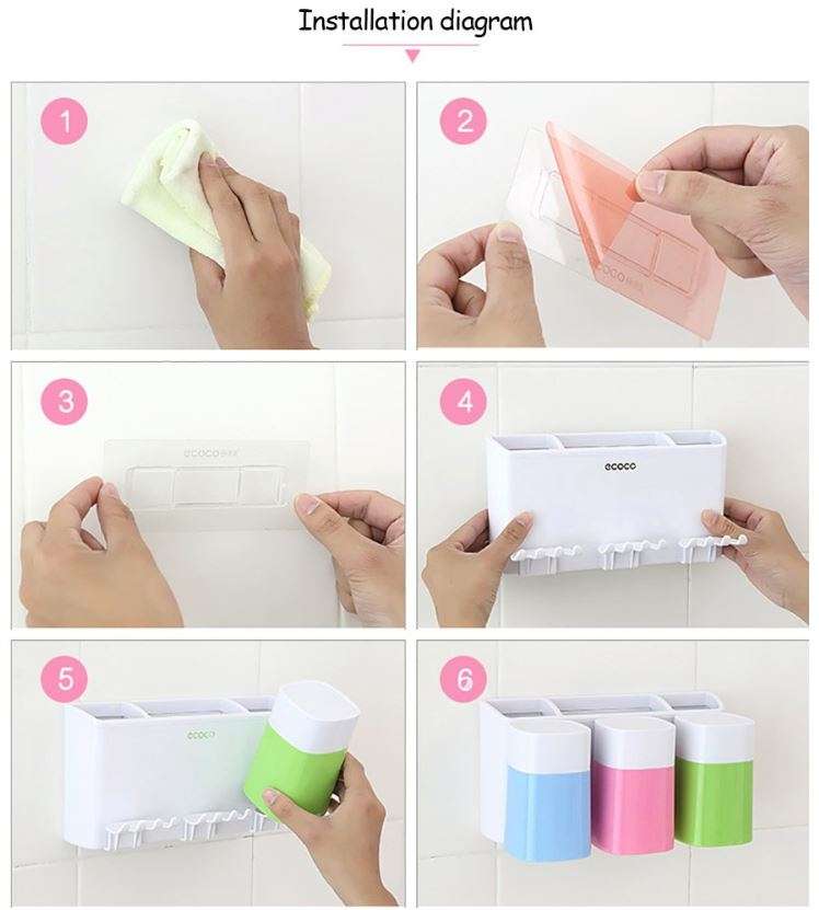 Simple & Stylish Toothbrush Combination Holder - No Drilling & No Nails