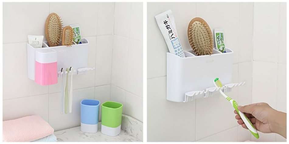 Simple & Stylish Toothbrush Combination Holder - No Drilling & No Nails