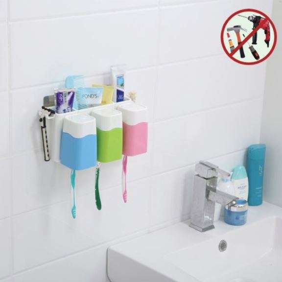 Simple & Stylish Toothbrush Combination Holder - No Drilling & No Nails