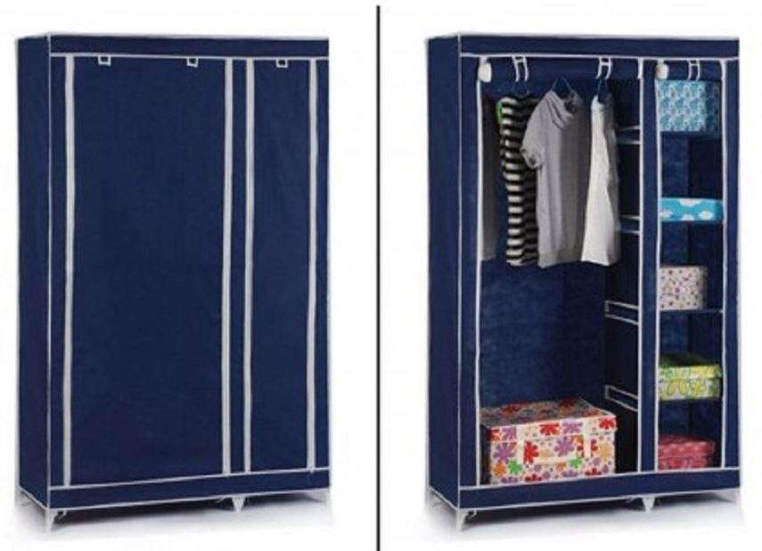 Double Canvas Wardrobe With 5 Shelves & Zip up Twin Front Covers To Prevent Dust Build-up